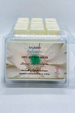 Load image into Gallery viewer, Najmah Naturals Wax Melts are handcrafted from 100% Natural Soy Wax, High Quality Fragrance and Essential Oils. All fragrances and essential oils used are vegan, paraben, formaldehyde and phthalate free. All colors are achieved by using plant-based ingredients. No wick or flame is needed.
