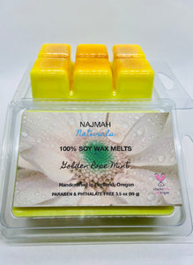 Najmah Naturals Wax Melts are handcrafted from 100% Natural Soy Wax, High Quality Fragrance and Essential Oils. All fragrances and essential oils used are vegan, paraben, formaldehyde and phthalate free. All colors are achieved by using plant-based ingredients. No wick or flame is needed.