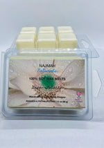 Load image into Gallery viewer, Najmah Naturals Wax Melts are handcrafted from 100% Natural Soy Wax, High Quality Fragrance and Essential Oils. All fragrances and essential oils used are vegan, paraben, formaldehyde and phthalate free. All colors are achieved by using plant-based ingredients. No wick or flame is needed.
